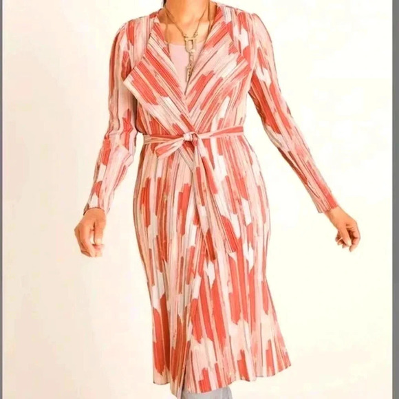 Chico’s Trench Duster Accordion Textured Belted Long Sleeve - Picture 1 of 9